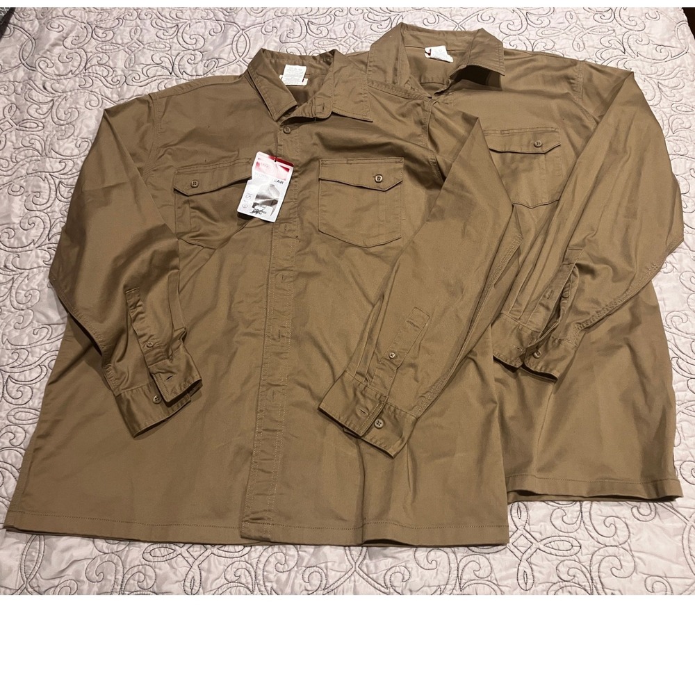 Wrangler Workwear Mens XL Khaki Tan Long Sleeve Button Down Shirt‎ Lot of 2
